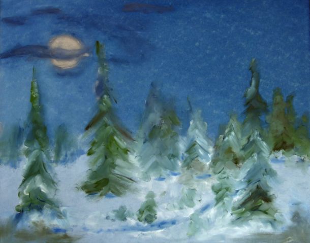 Winter - Aquarell auf Leinwand, Gutbrodtechnik, gerahmt