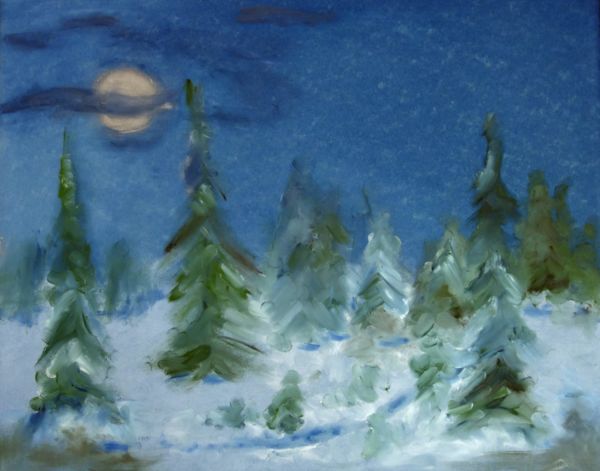 Winter - Aquarell auf Leinwand, Gutbrodtechnik, gerahmt